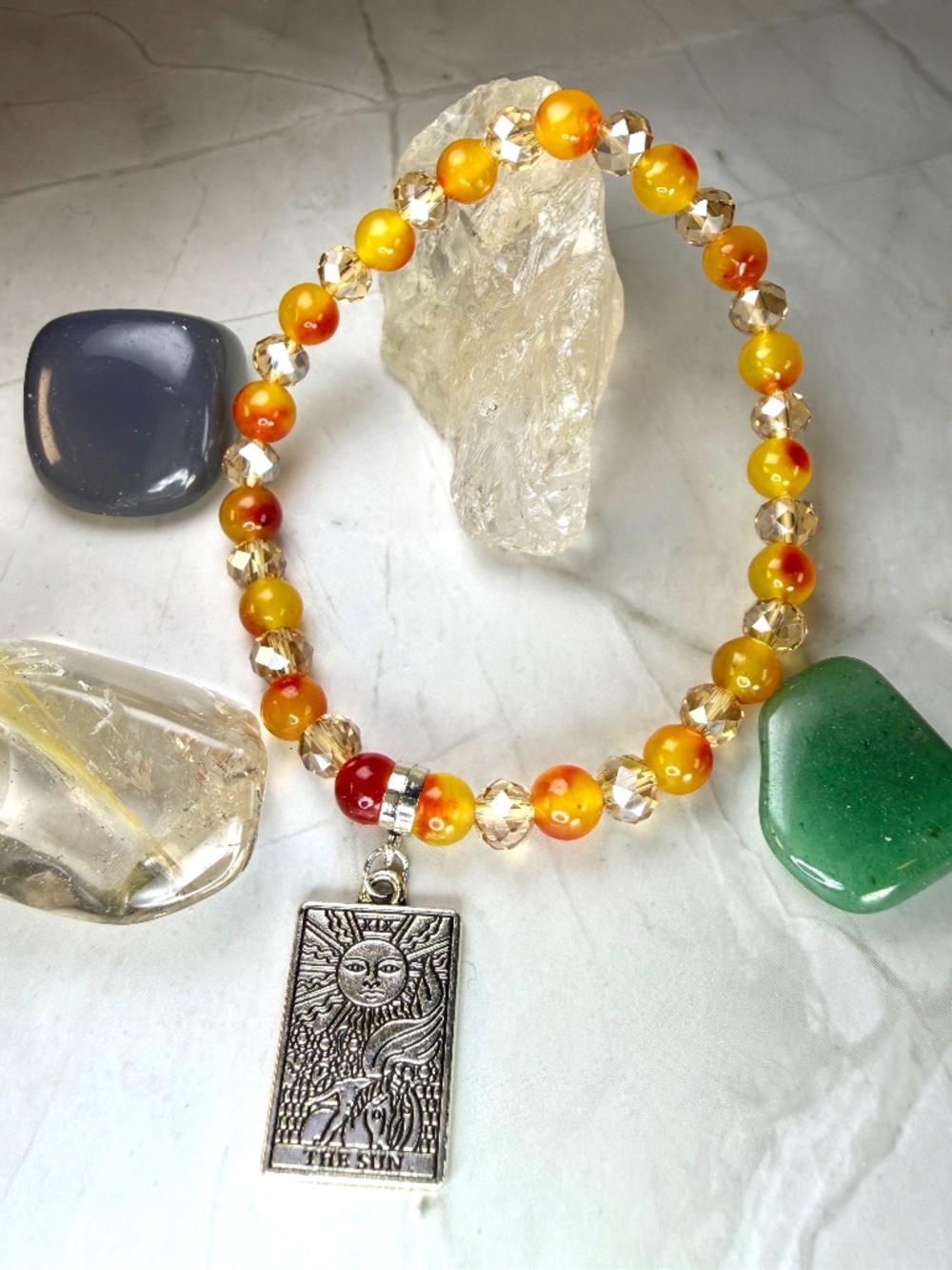 Orange Jasper & Amber The Sun Tarot Card Bracelet